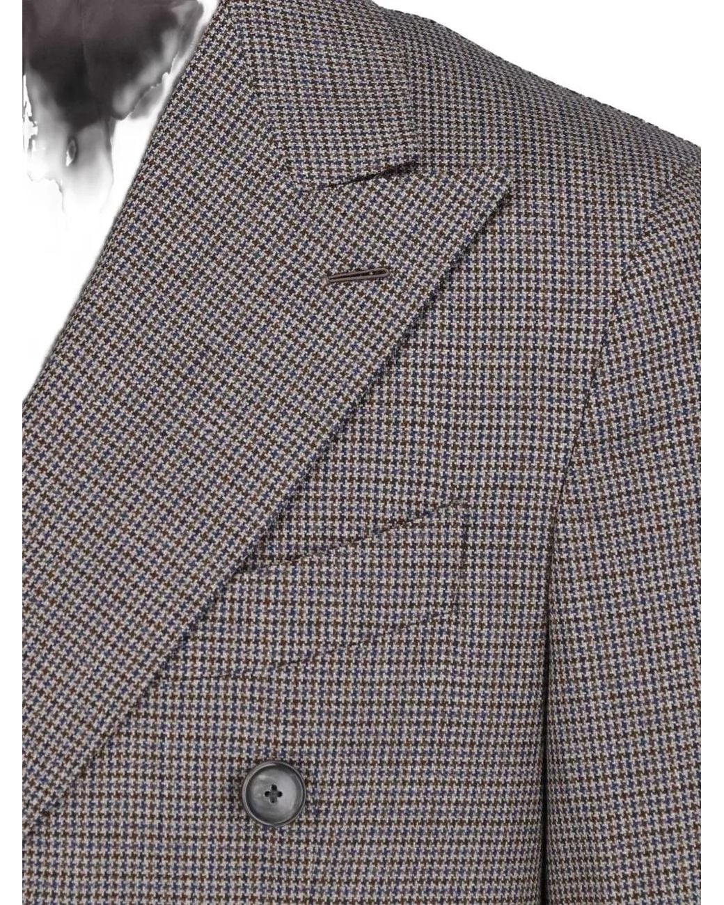 Caruso Gray Houndstooth Double-Breasted Suit for men