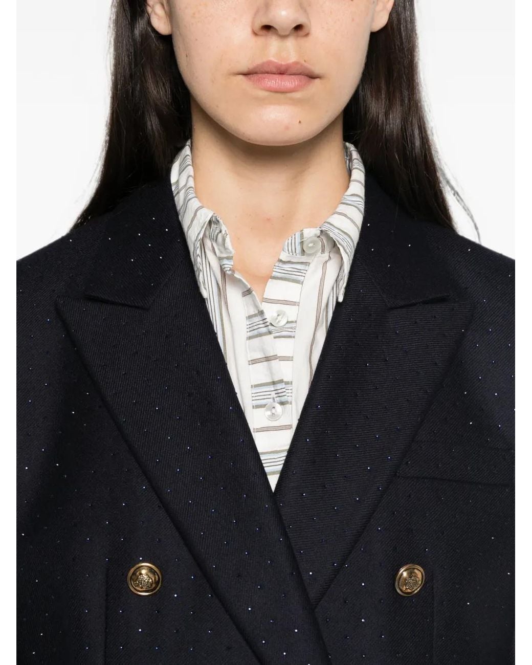 Sandro Blue Rhinestone-Embellished Double-Breasted Blazer