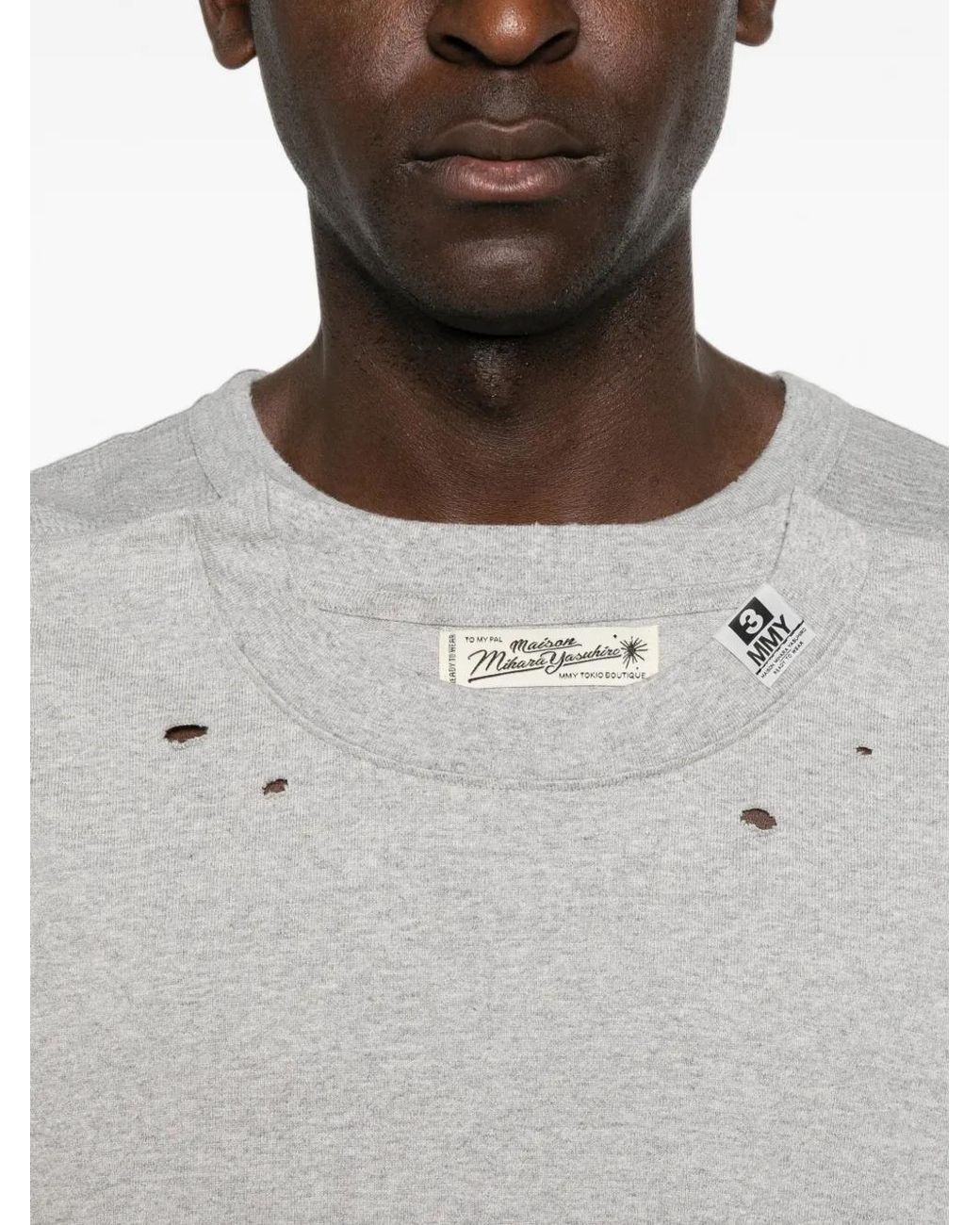 Maison Mihara Yasuhiro Gray Distressed-Effect Layered-Detail T-Shirt for men