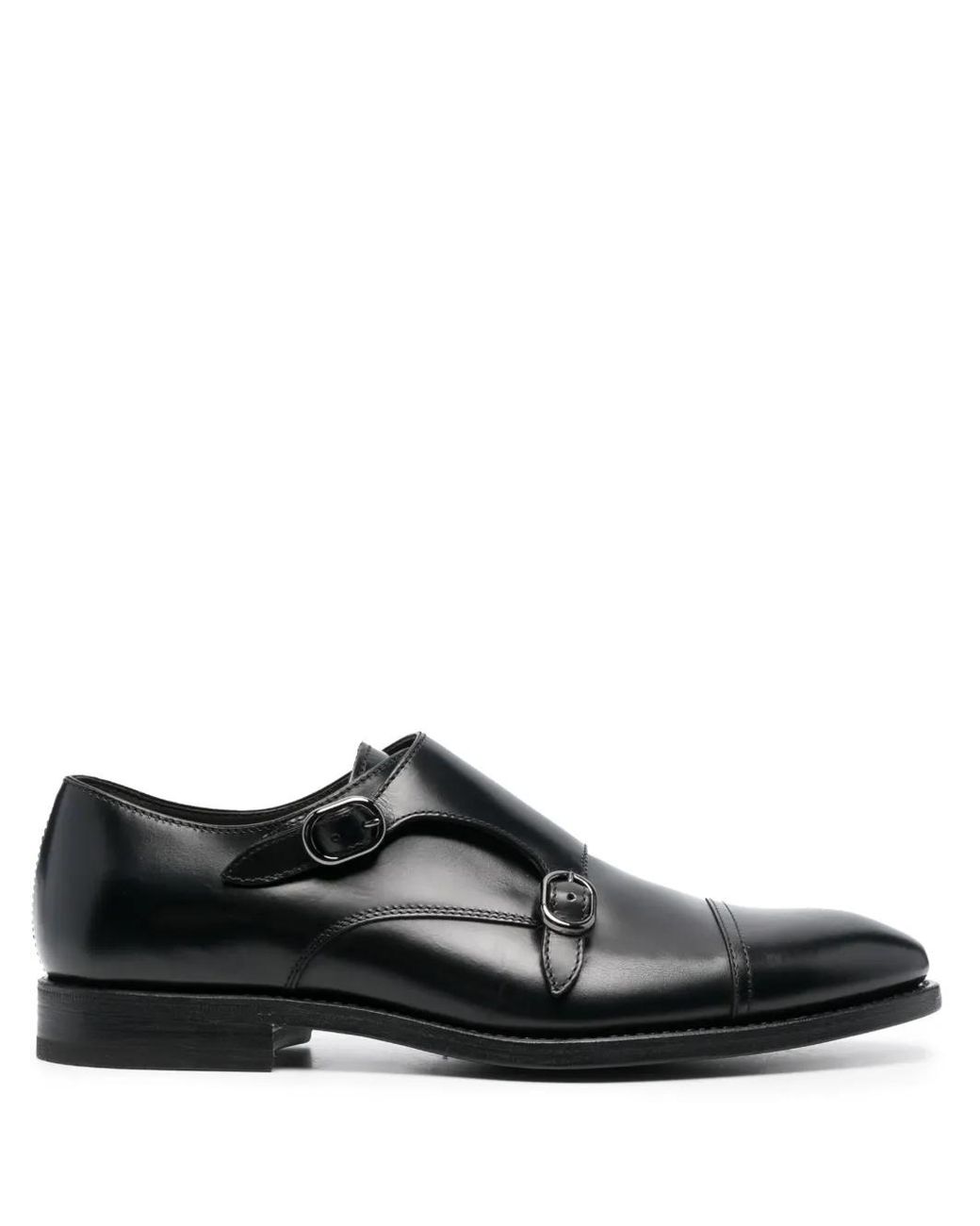 Henderson Black Side-Buckle Leather Monk Shoes for men