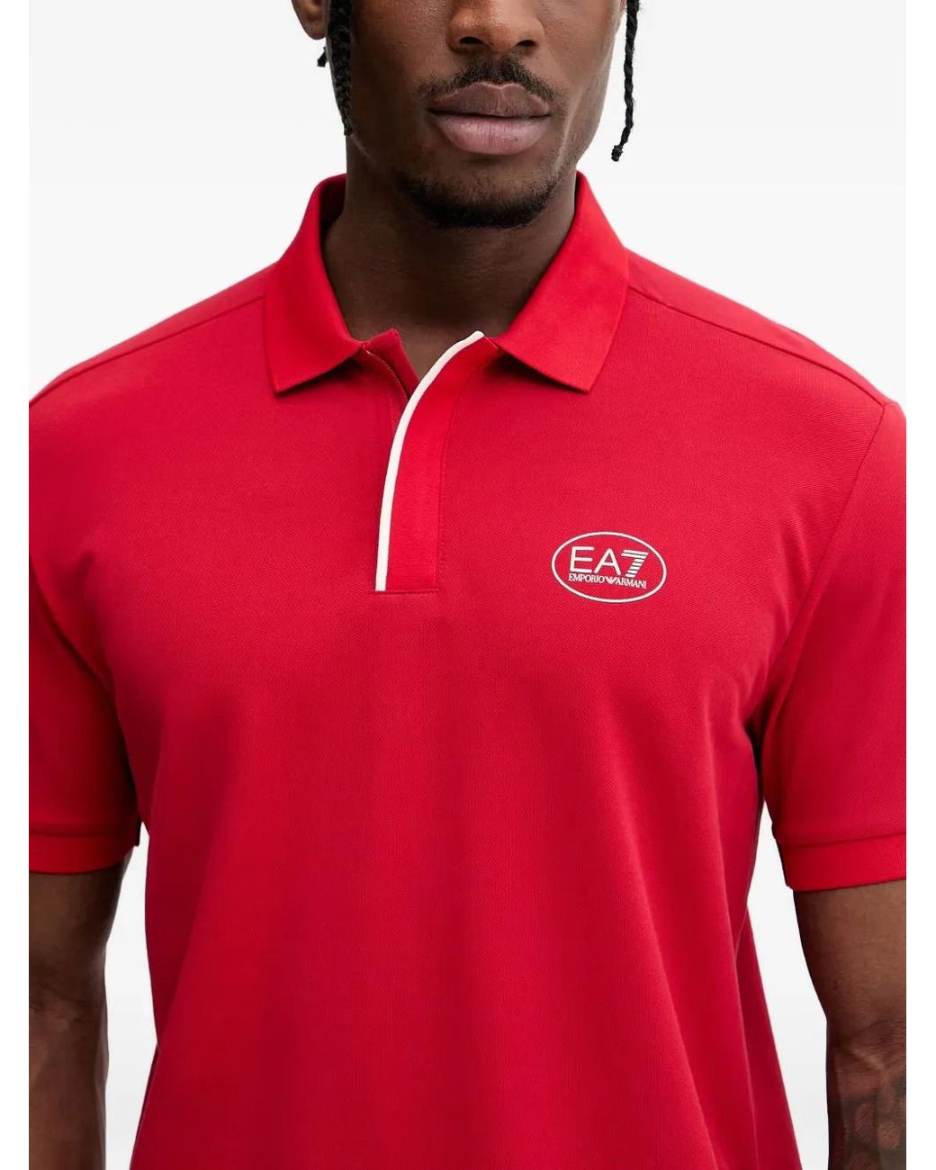EA7 Red Logo-Patch Polo Shirt for men