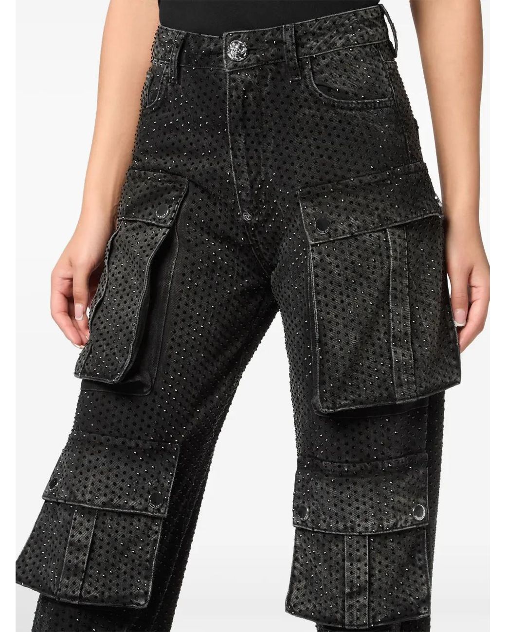 Philipp Plein Black Embellished Cargo Jeans