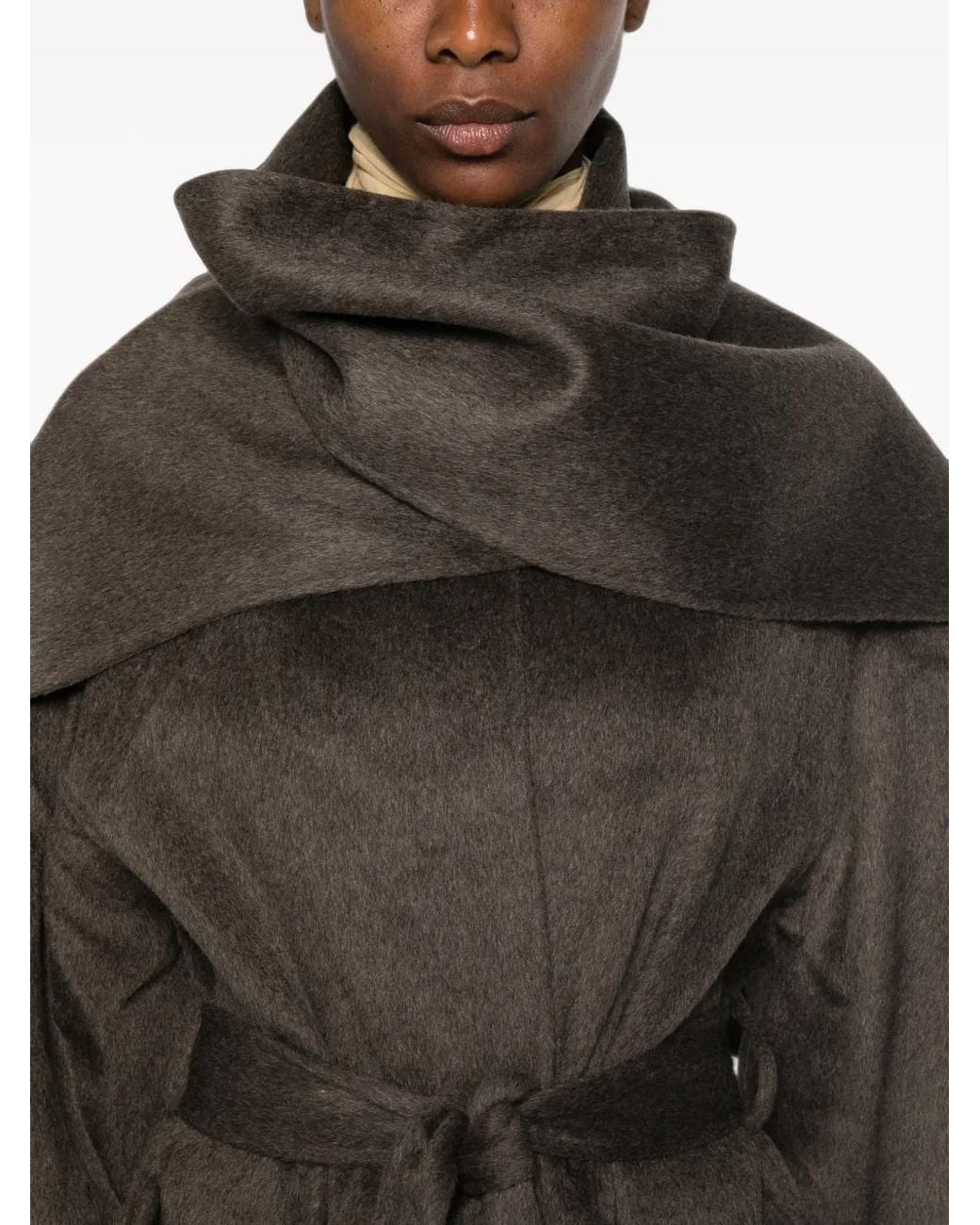 The Dynamis Studio Brown Scarf-Detail Belted Coat