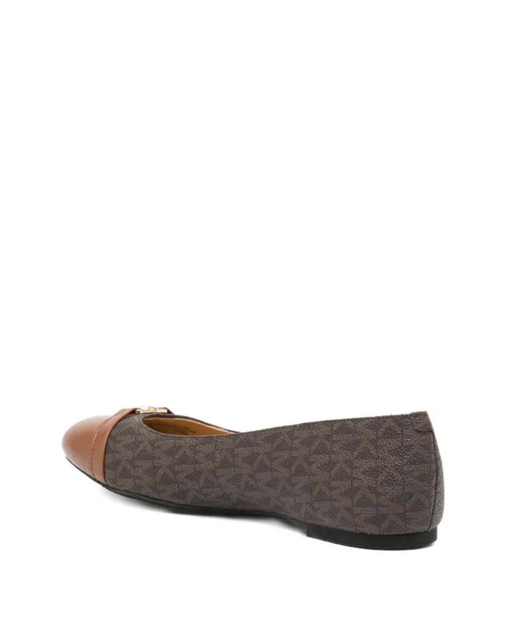 Michael Kors Brown Monogram-Pattern Logo-Plaque Ballet Flats