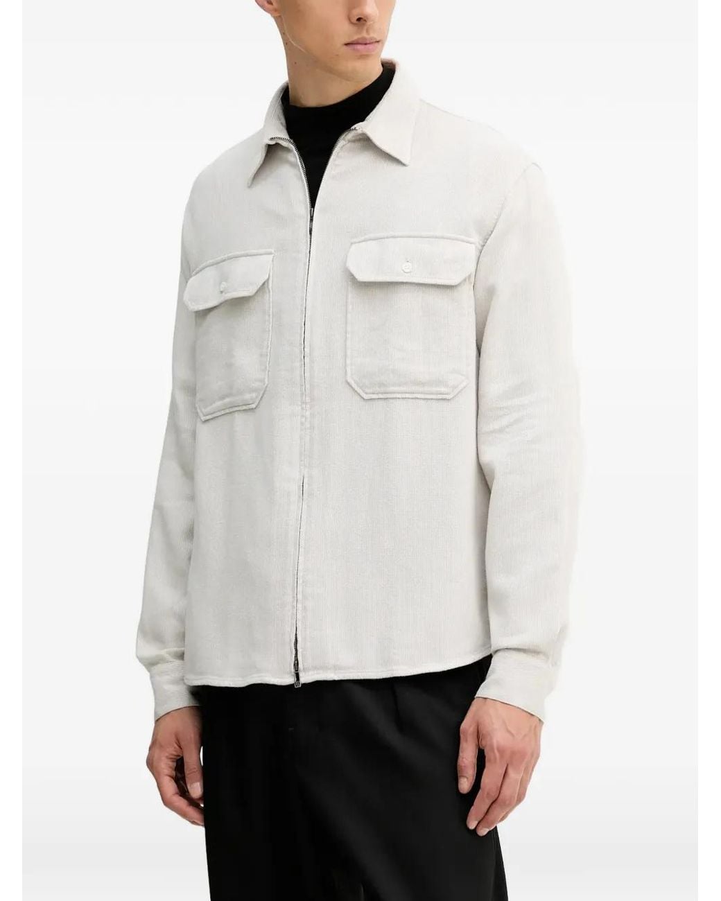 ARMANI EXCHANGE White Flap-Pocket Zip Shirt for men