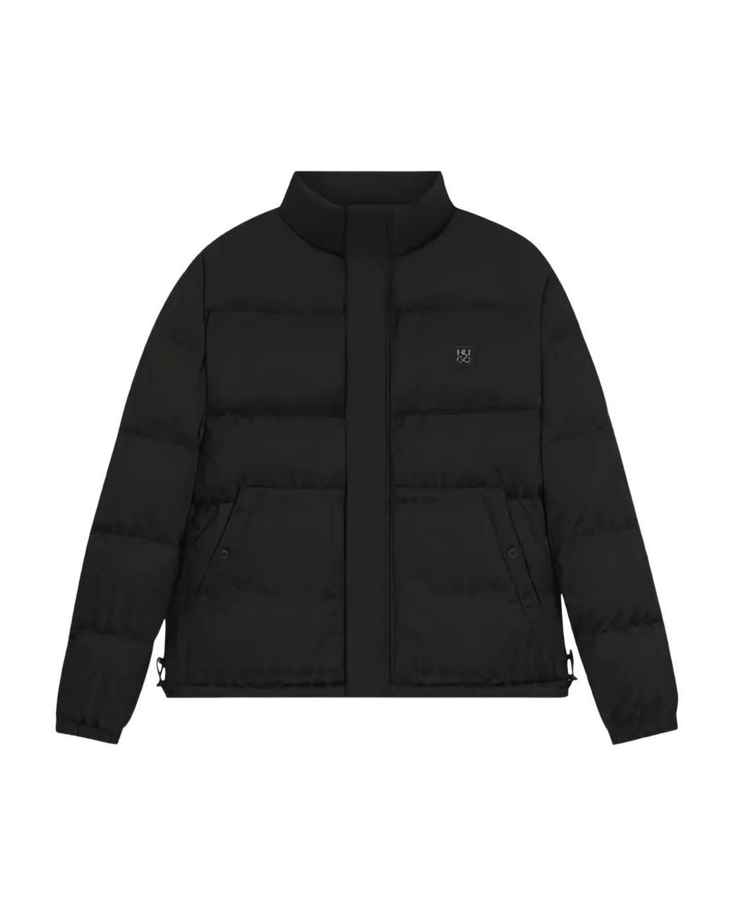 HUGO Black Balto Logo-Patch Puffer Jacket for men