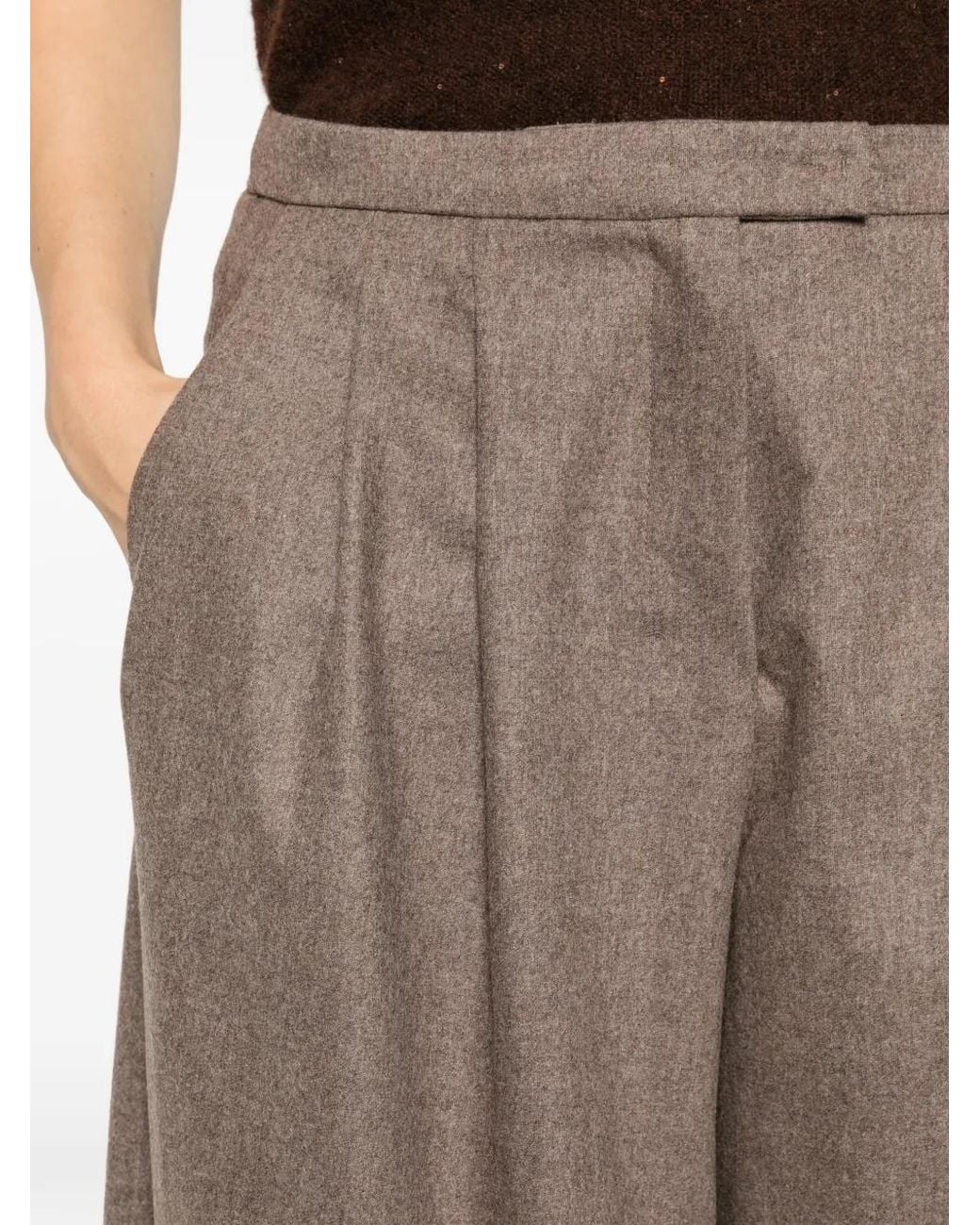Max Mara Brown Pleated Wide-Leg Trousers