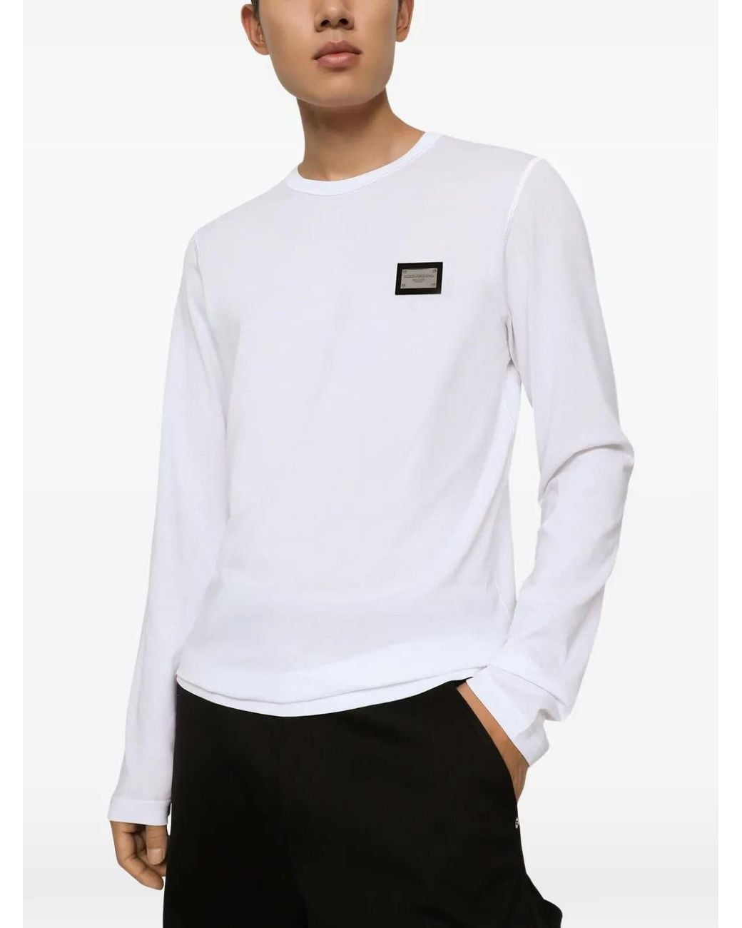 Dolce & Gabbana White Long-Sleeved T-Shirt With Logo Tag for men