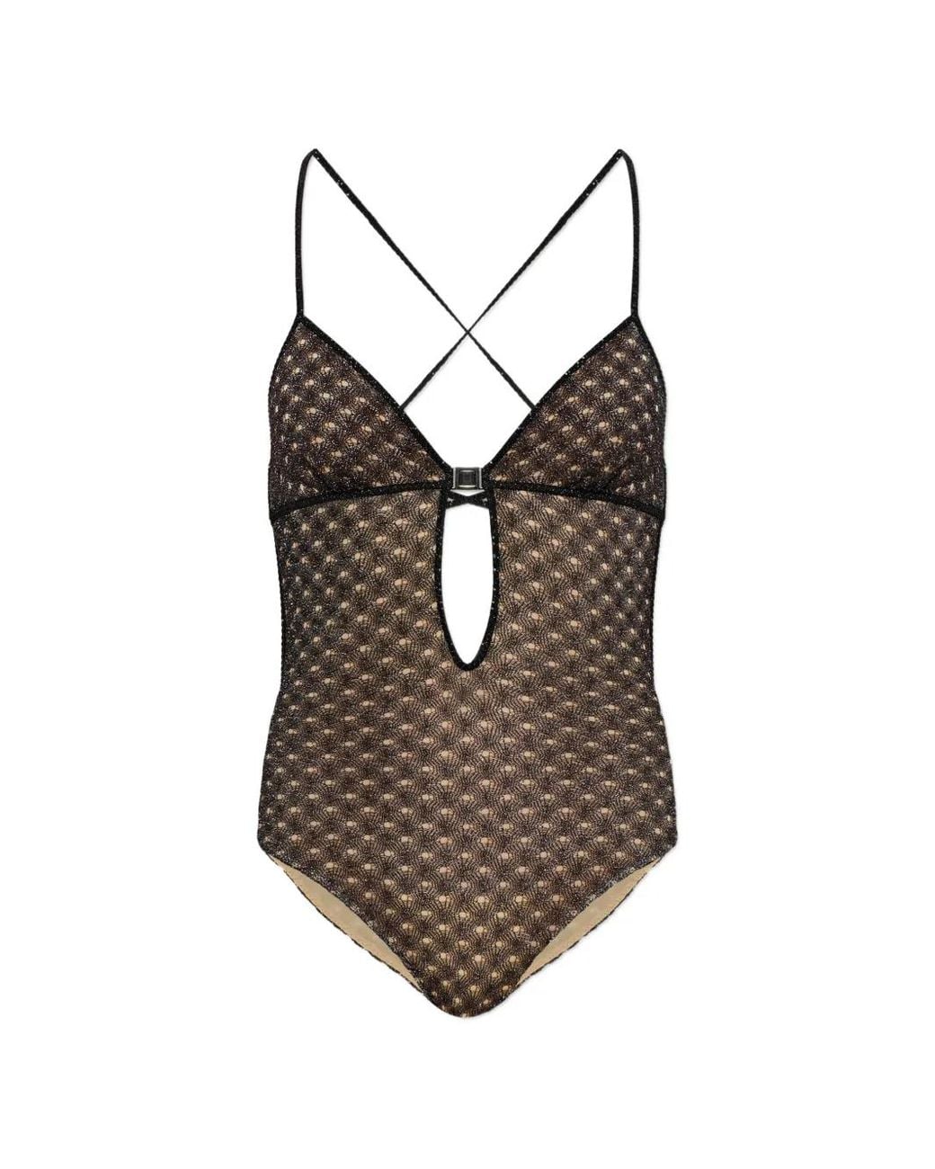 Missoni Brown Crochet-Knit Cutout Swimsuit