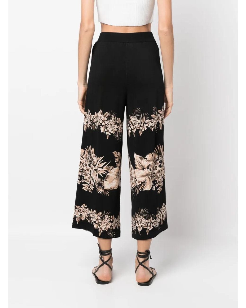 Twinset Black Floral-Motif Cropped Knitted Trousers