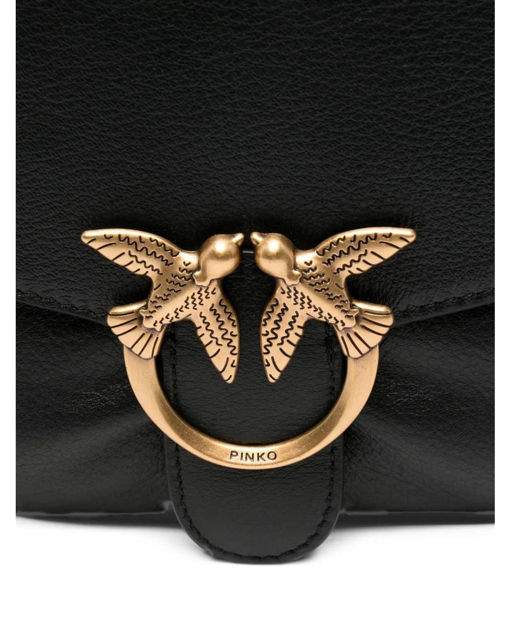 Pinko Black Love Birds Leather Shoulder Bag