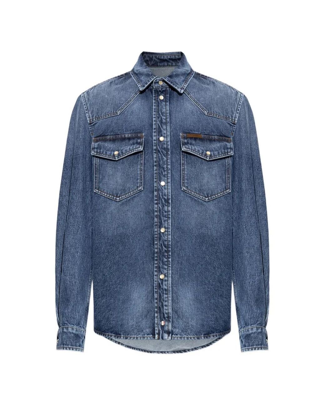 Moncler Blue Logo-Patch Denim Shirt for men