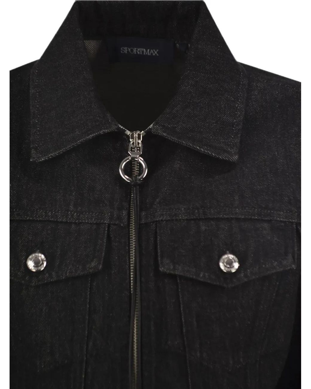 Sportmax Black Cropped Zip-Up Denim Jacket