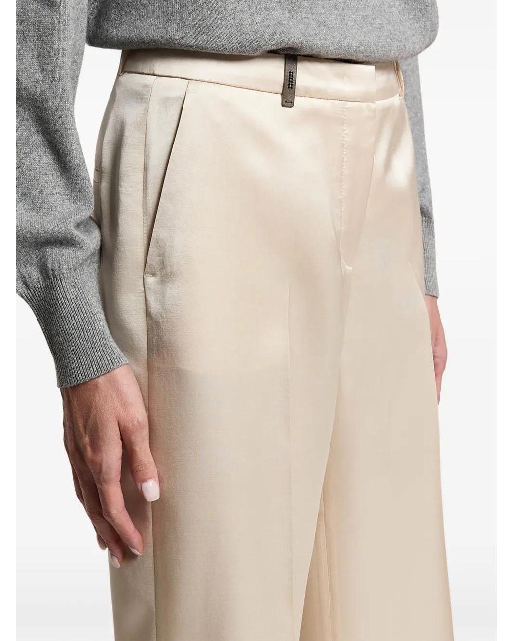 Peserico Natural Satin-Finish Wide-Leg Trousers