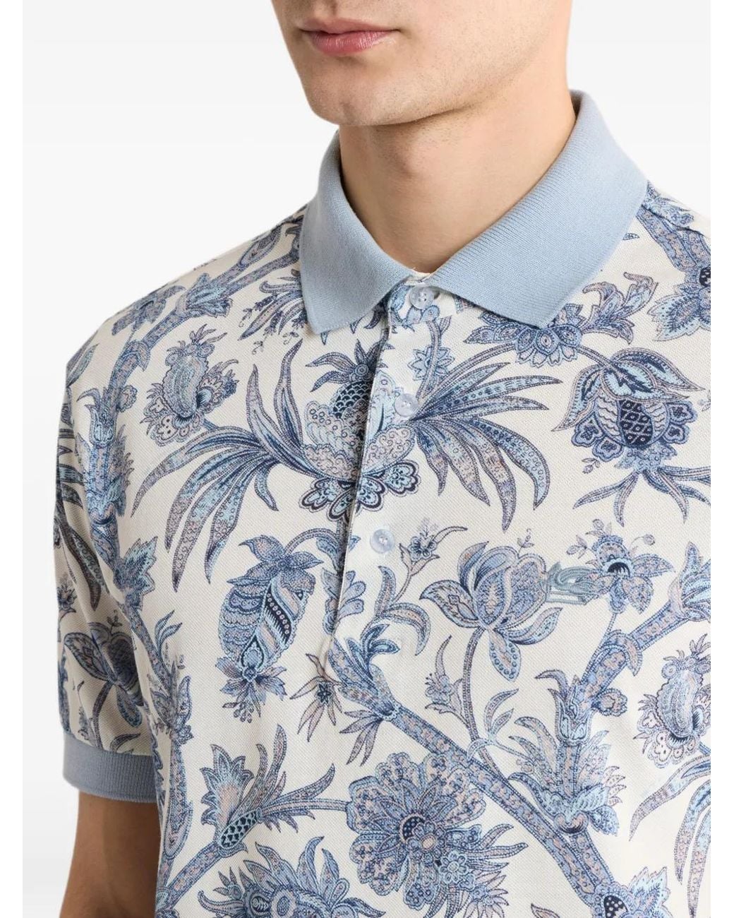 Etro Blue Polo En Coton Piqué À Motif Paisley Floral for men