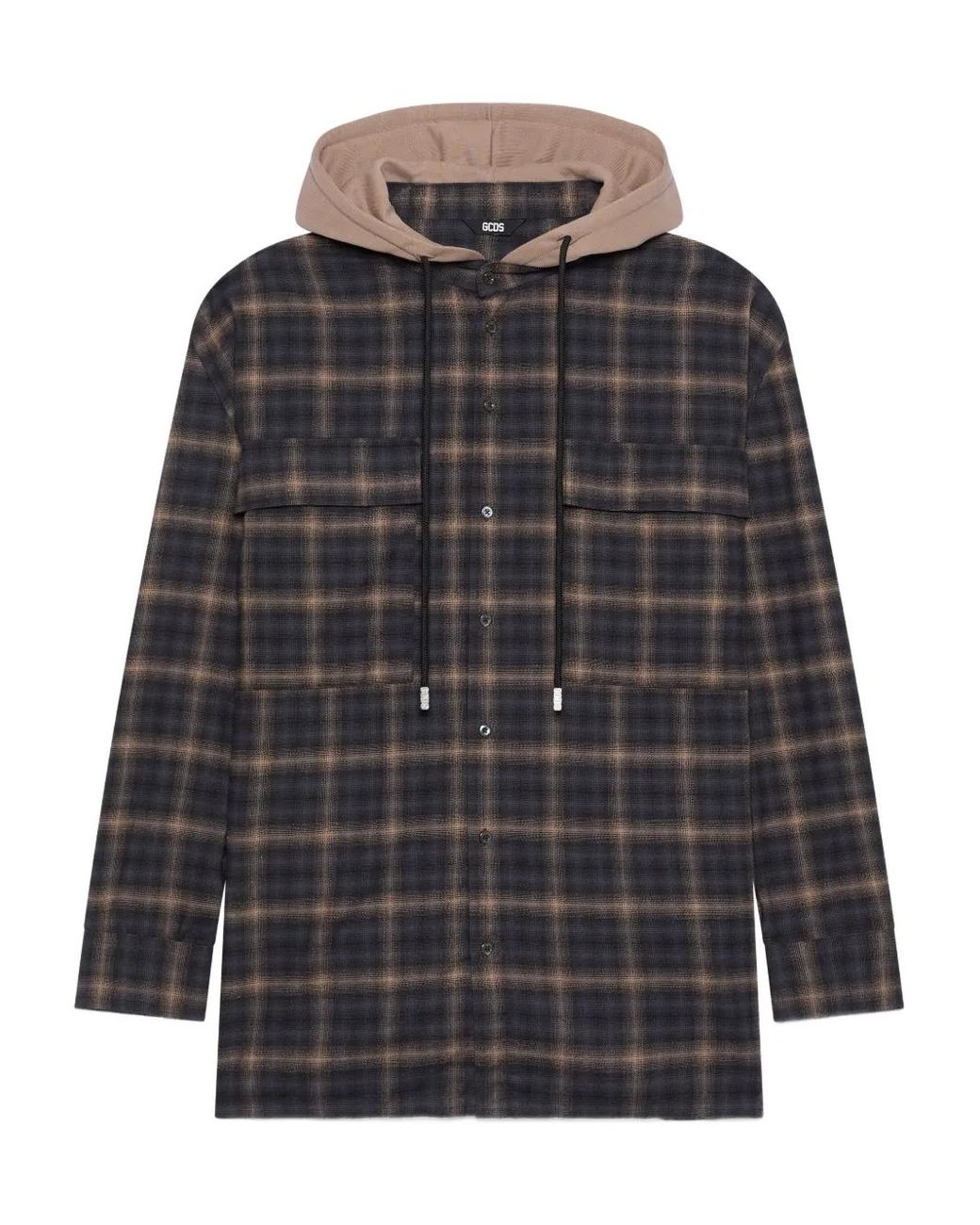 Gcds Black Check-Pattern Shirt Jacket for men
