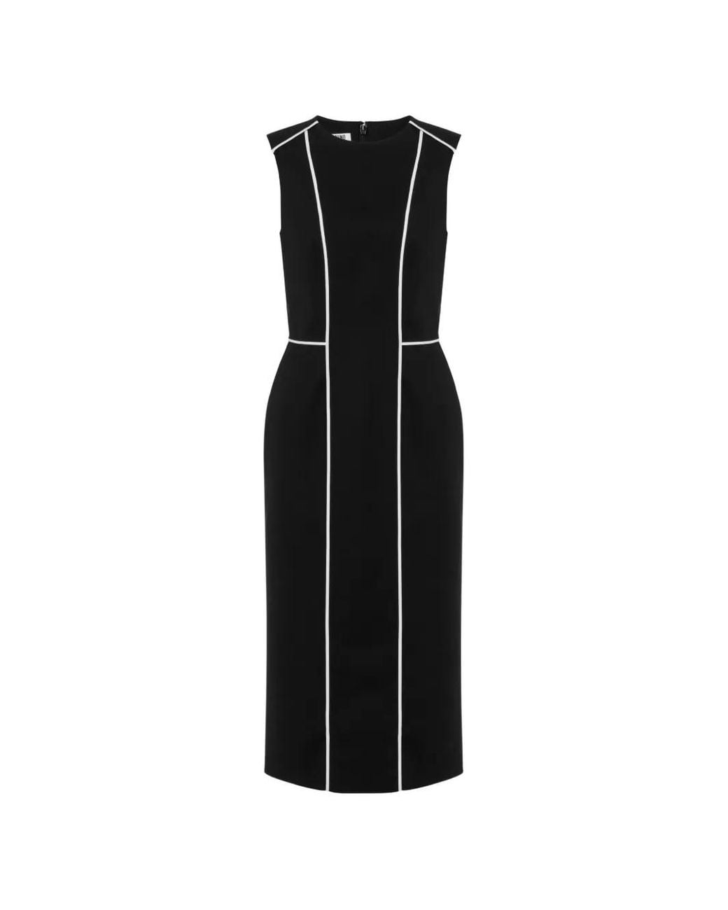 Moschino Black Sleeveless Dress With Piping Details And Back Slit