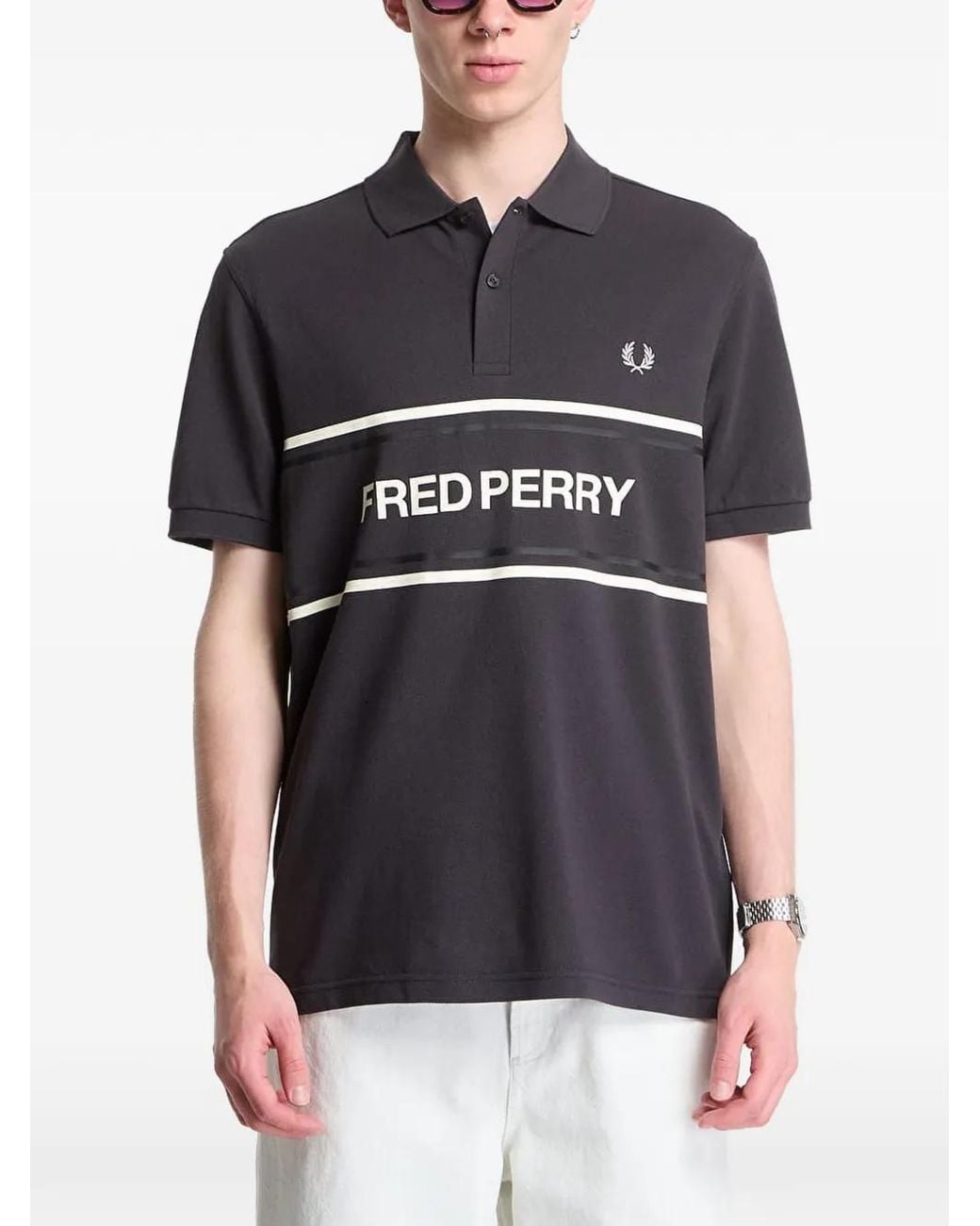 Fred Perry Black Graphic-Print Polo Shirt for men