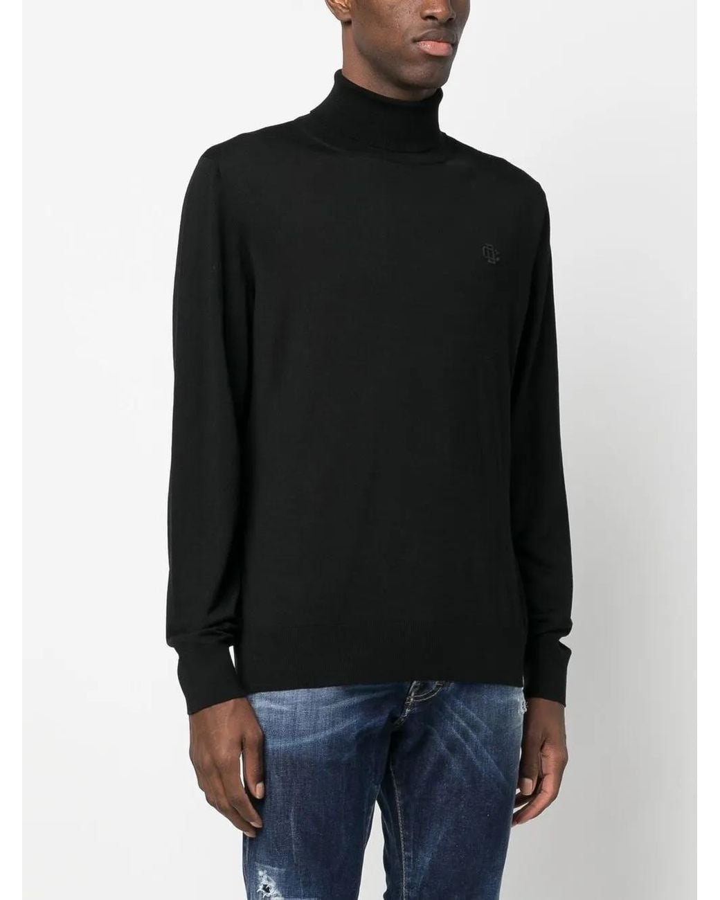 DSquared² Black Embroidered Monogram Roll Neck Jumper for men