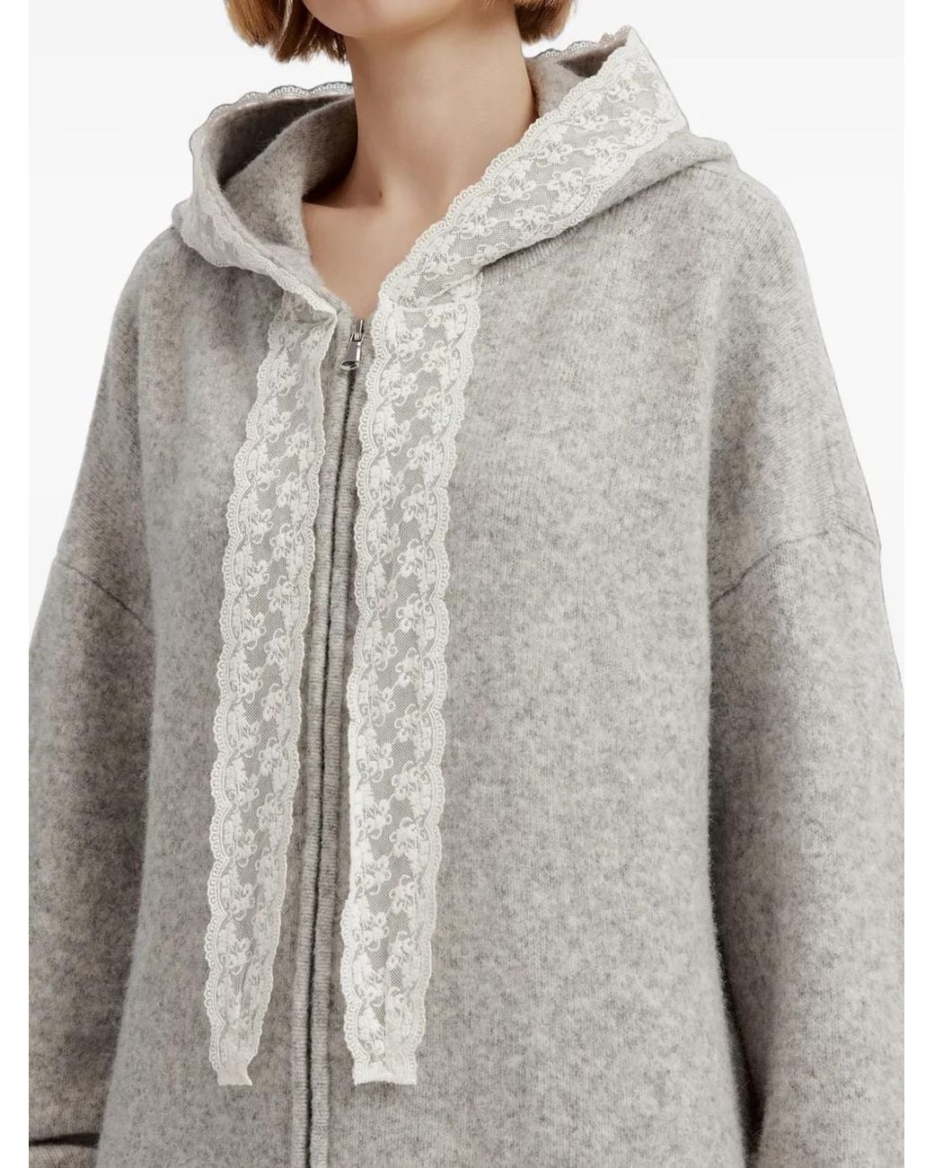 B+ AB Gray Lace-Trim Zip-Up Hoodie