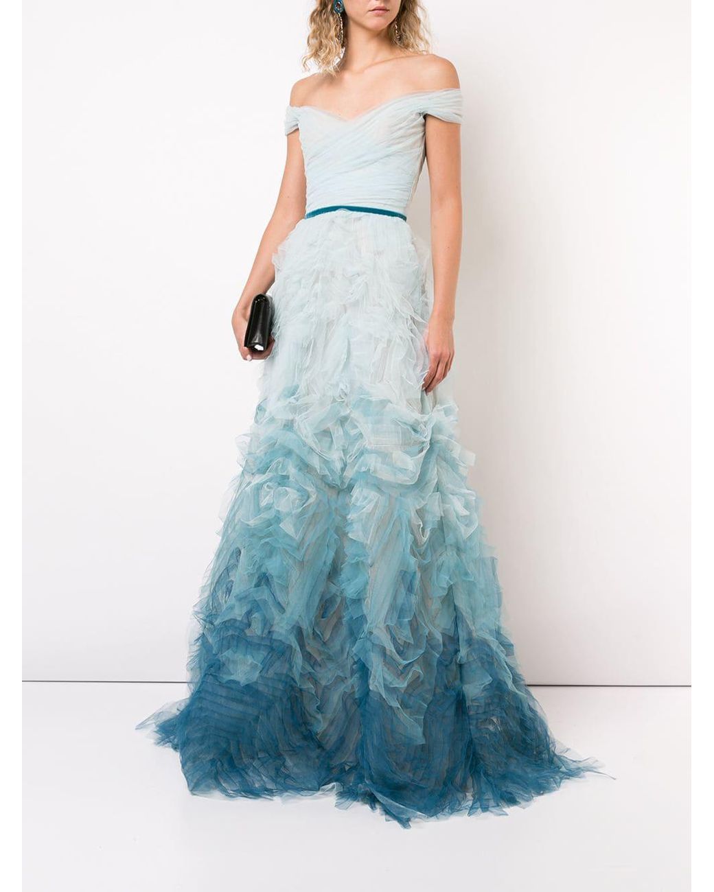 Marchesa Fitted Ombr Gown in Blue Lyst