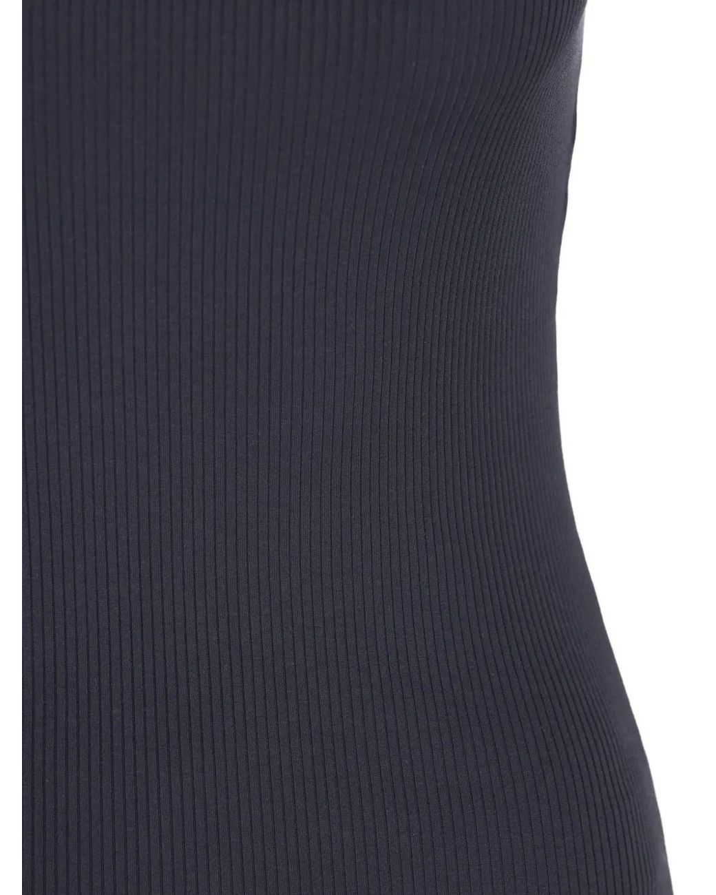 Brunello Cucinelli Blue Stretch Cotton Ribbed Jersey Top With Shiny Trim