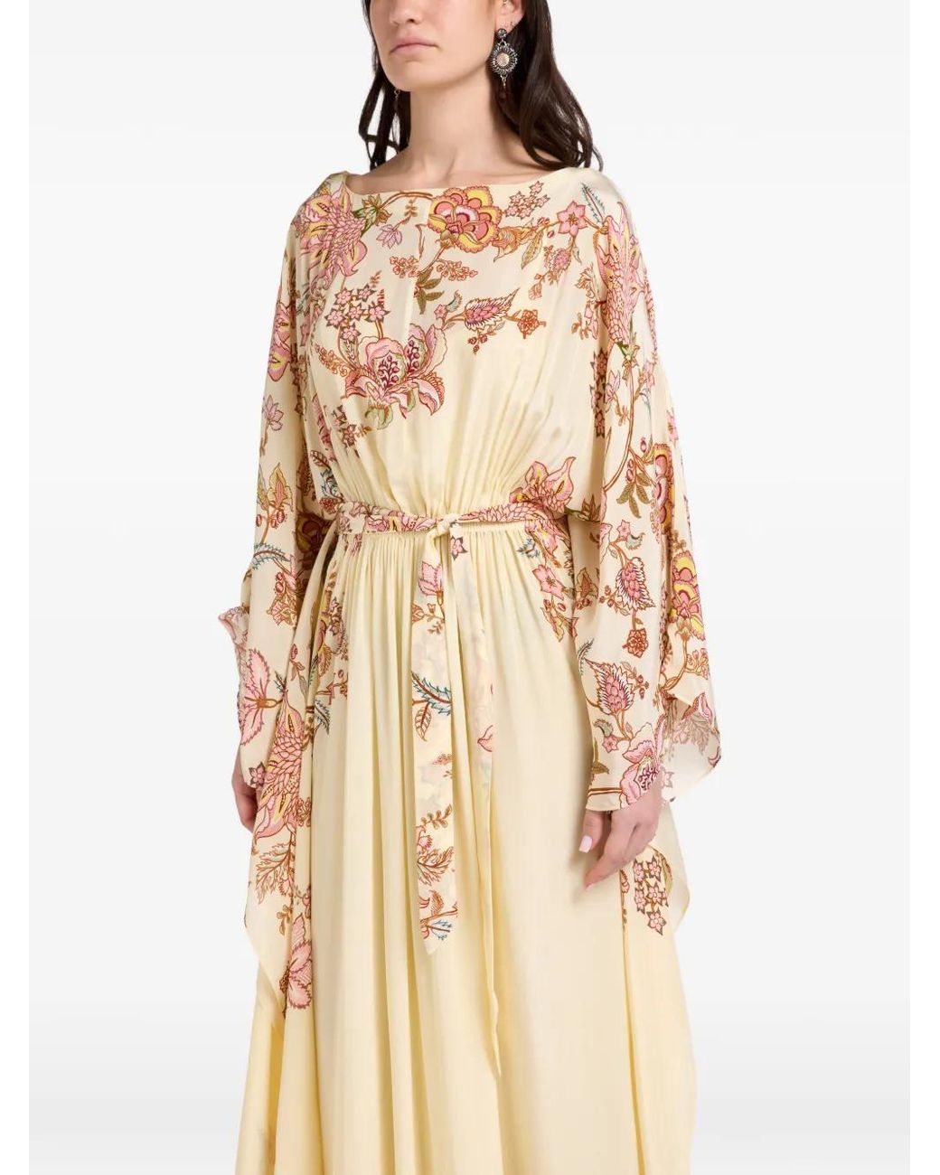 Hemant & Nandita Natural Floral Belted Maxi Dress