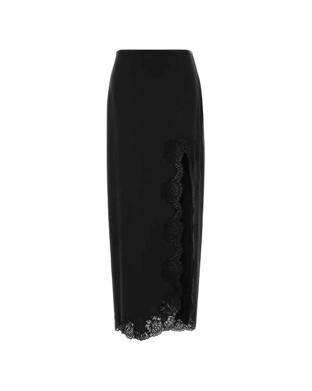 Valentino Garavani Black Lace-Trim Crepe Satin Skirt