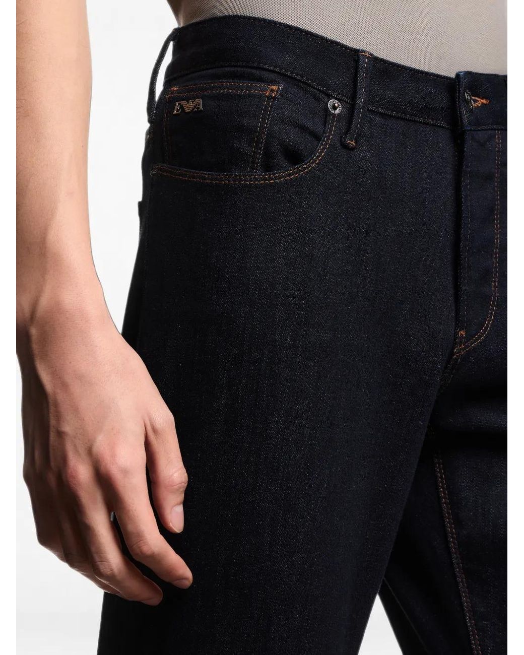 Emporio Armani Black Logo-Patch Five-Pockets Jeans for men