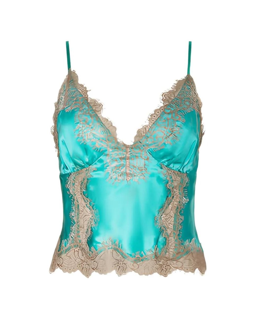 L'Agence Blue Kimber Lace-Trim Silk Top