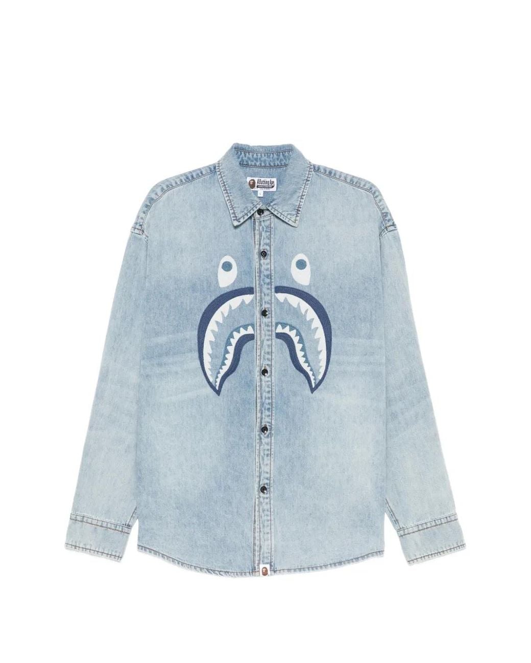 A Bathing Ape Blue Shark Light Denim Ls Shirt M for men