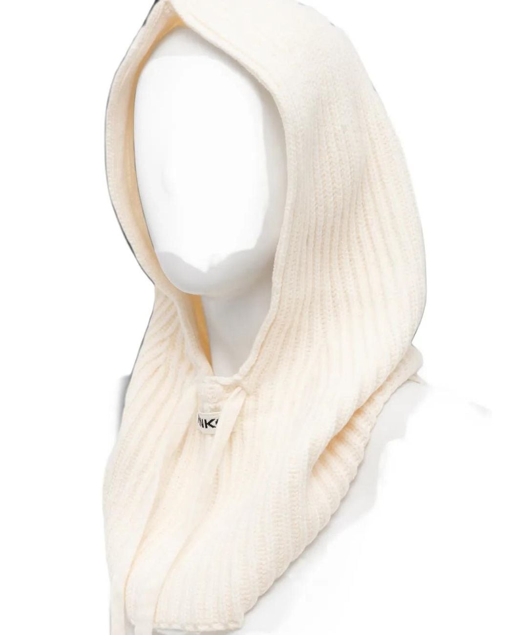 Pinko White Ribbed-Knit Drawstring Balaclava