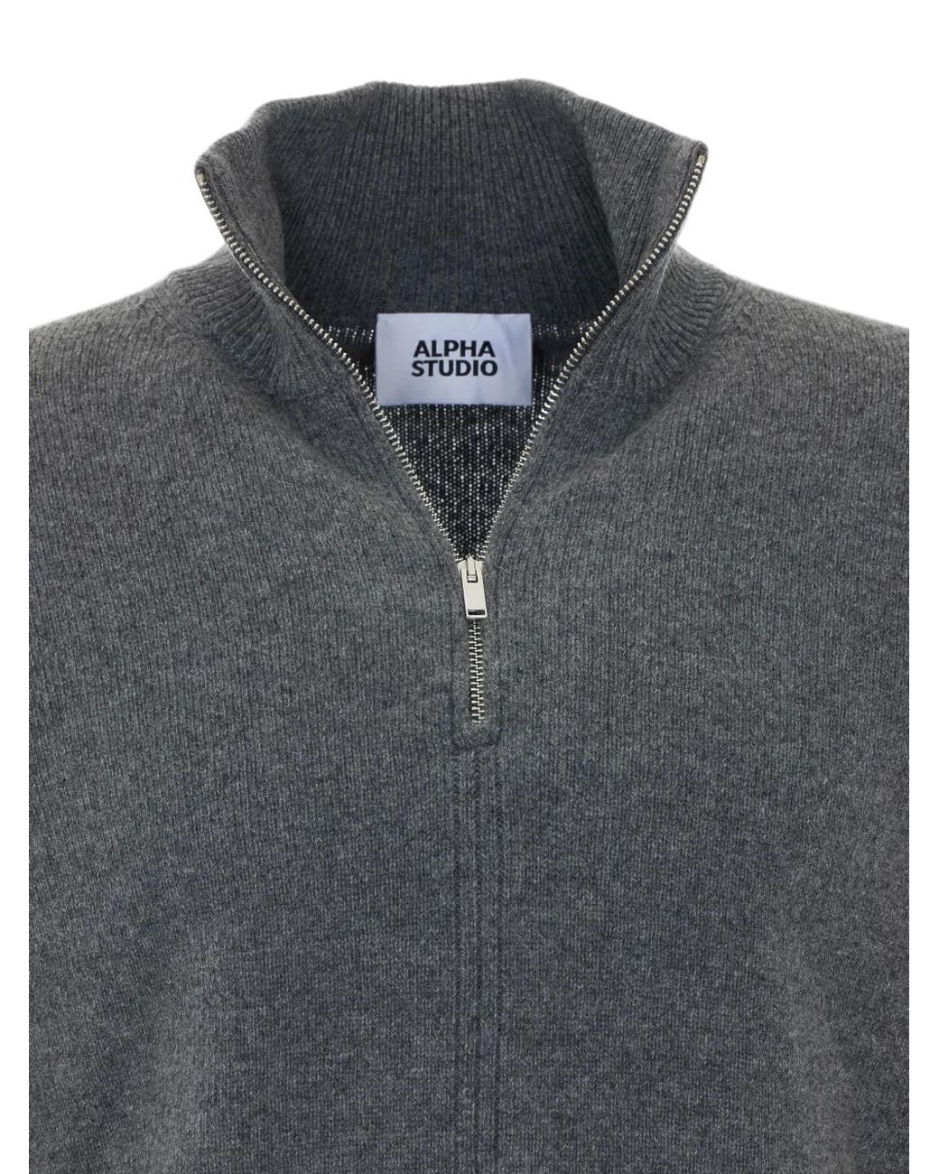 Alpha Studio Gray Half-Zip High-Neck Sweater for men