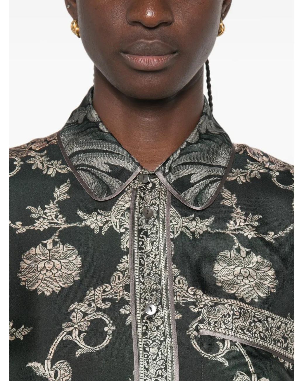 Pierre Louis Mascia Gray Floral-Print Silk Shirt