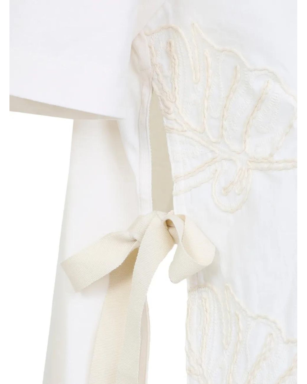 Moncler White Floral-Embroidered Ribbon-Detail T-Shirt