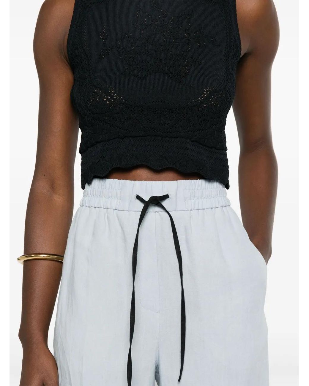 Twinset Black Crochet-Knit Crop Top