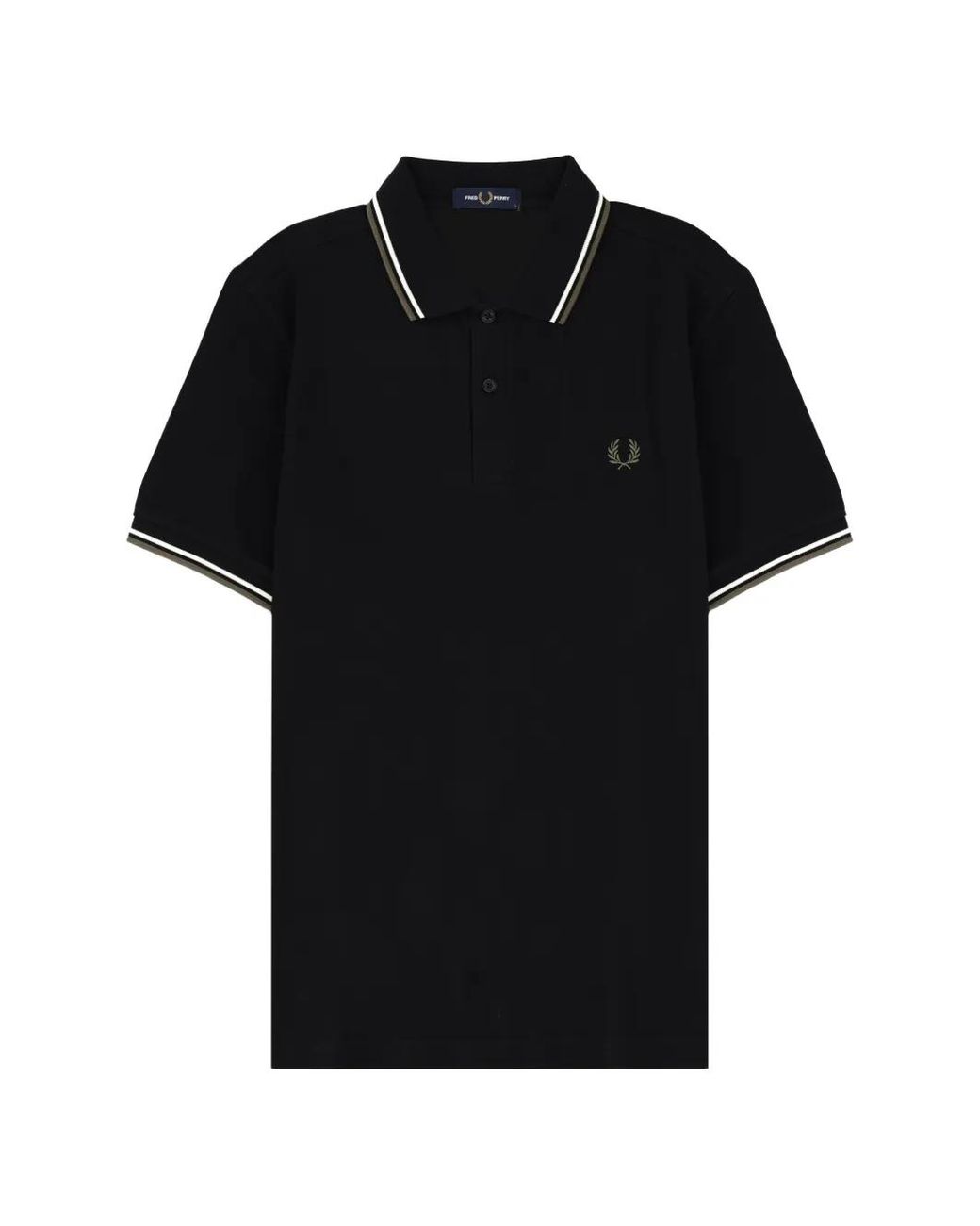 Fred Perry Black Laurel Wreath-Embroidered Striped-Trim Polo Shirt for men
