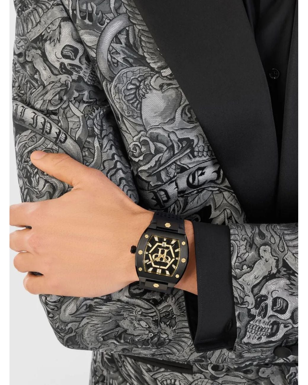 Philipp Plein Black The Hexagon Phantom 44Mm Watch for men