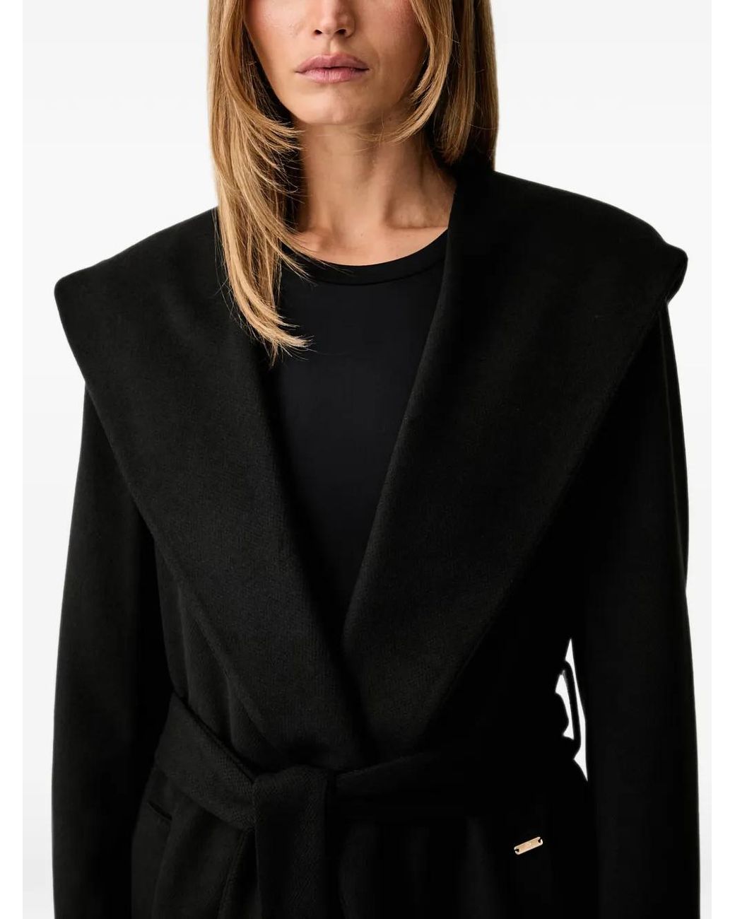 Fracomina Black Manteau Ceinturé À Capuche