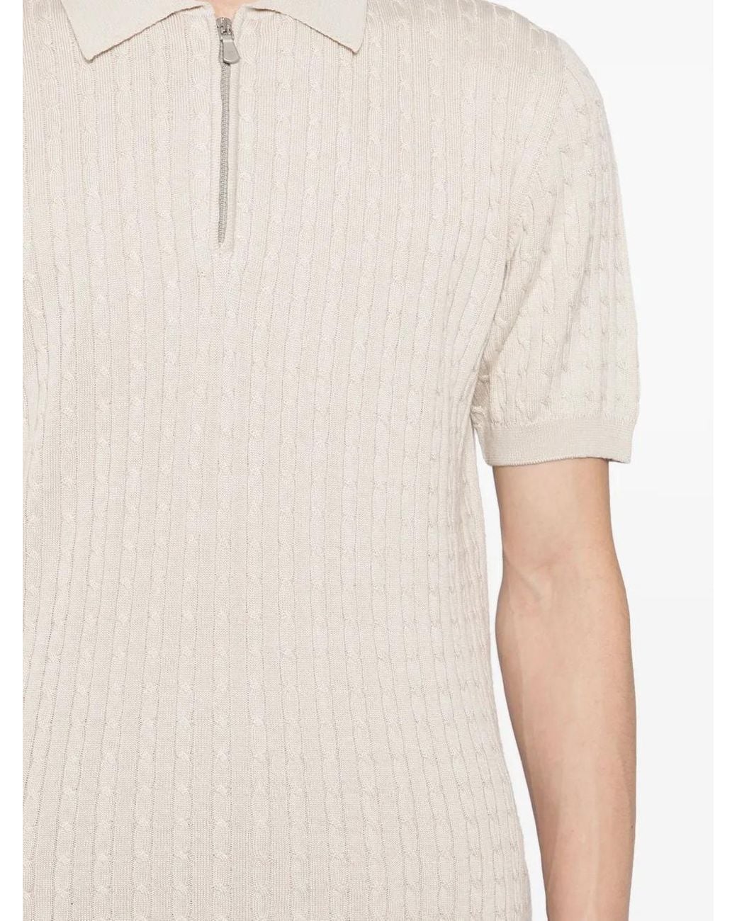 Eleventy White Cable-Knit Polo Shirt for men
