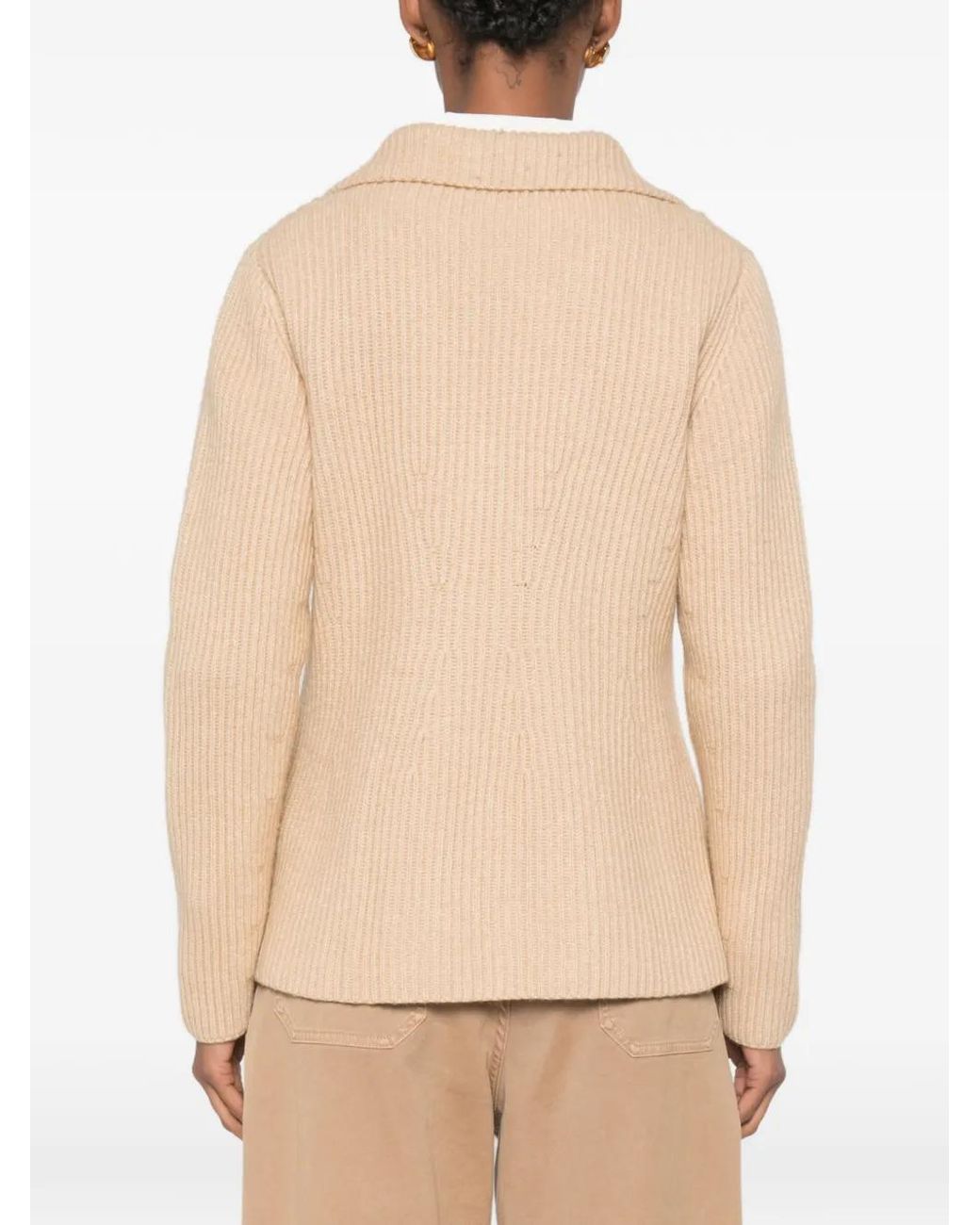 SERGIO MORETTI FIRENZE Natural Double-Breasted Ribbed-Knit Sweater