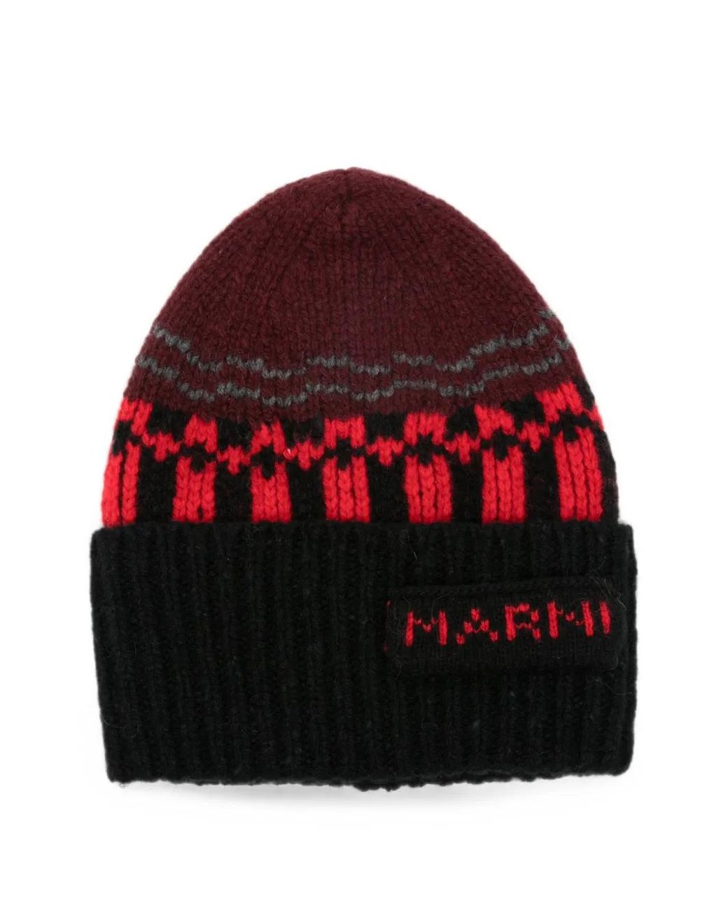 Marni Red Beanie Mit Logo-Patch