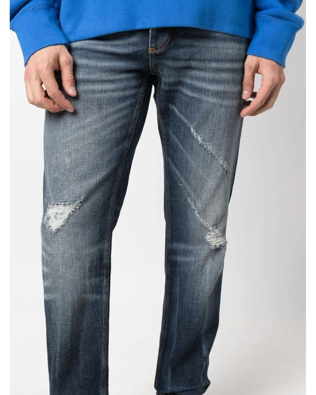 Palm Angels Blue Slim-Fit Distressed Straight-Leg Jeans for men