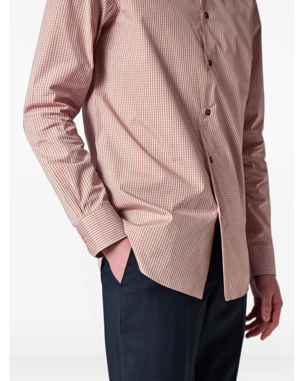 Paul Smith Pink Tailored-Fit Rust Gingham Shirt for men