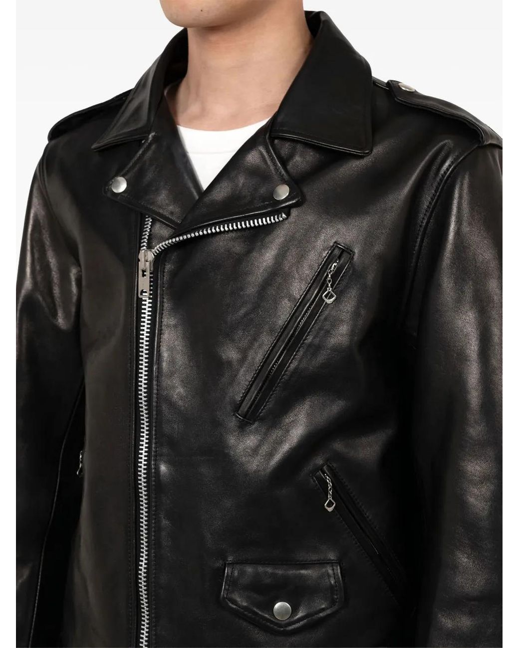 Maison Mihara Yasuhiro Black Zip-Up Belted Leather Jacket for men