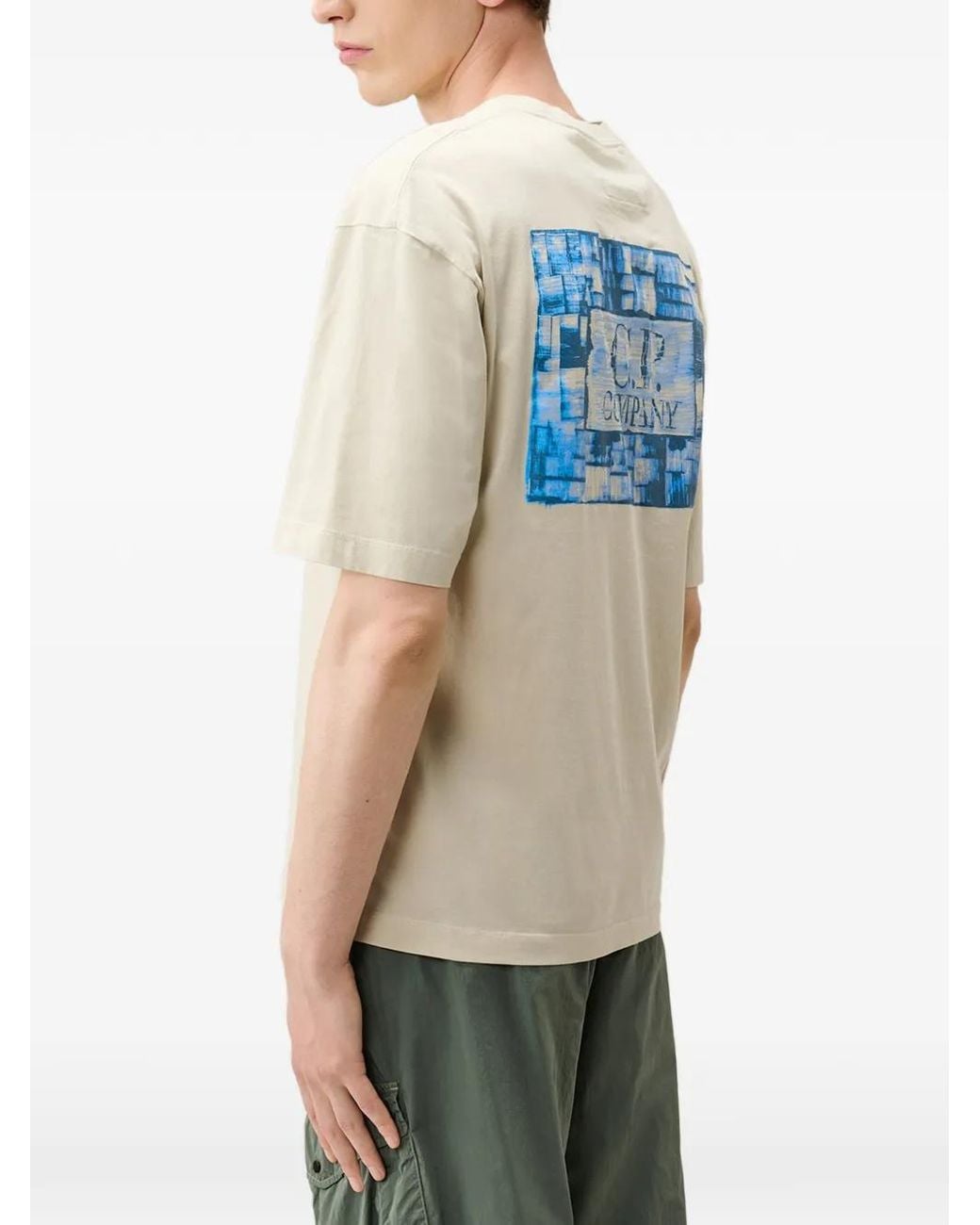 C P Company White Logo-Print Cotton T-Shirt for men
