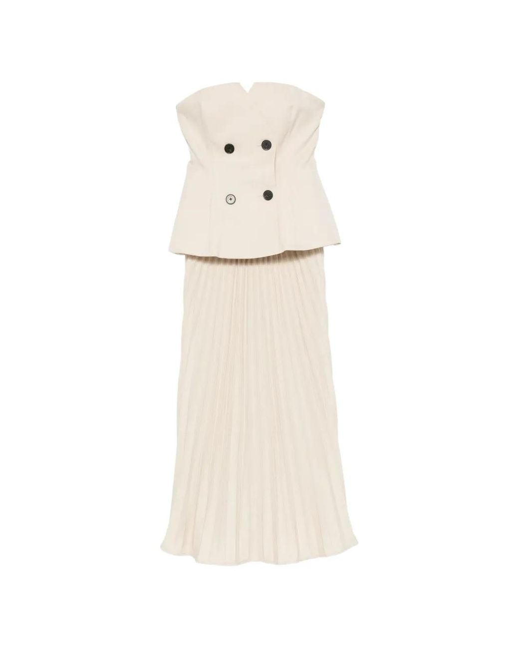 Self-Portrait White Bandeau Pleated Midi Dress