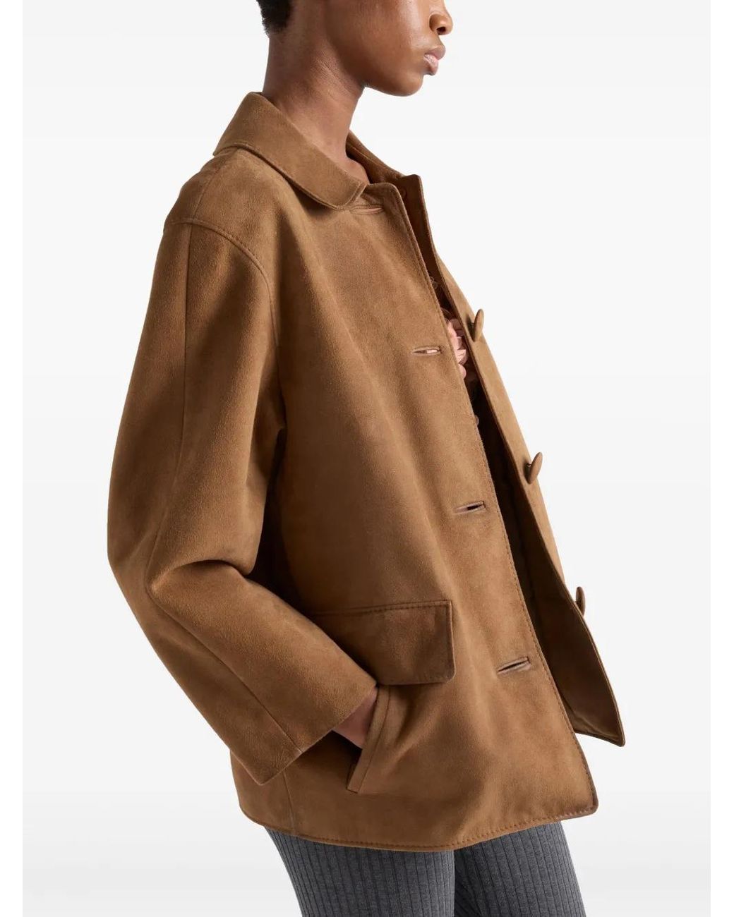 Chaqueta De Ante Con Botones Prada de color Brown