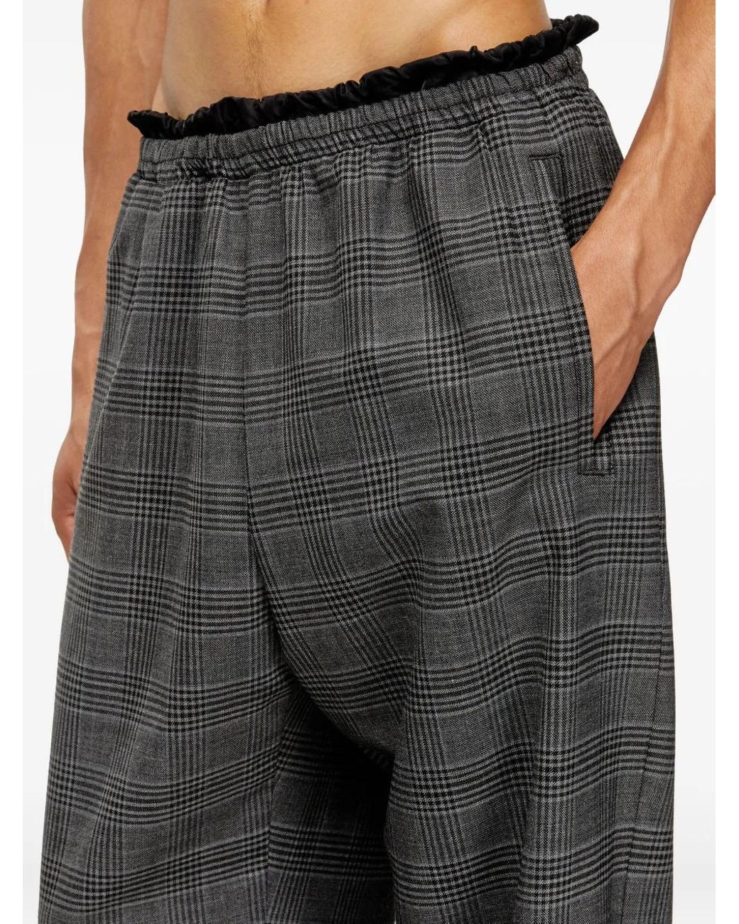 DIESEL Gray P-Tilson Elasticated-Waist Checked Trousers for men