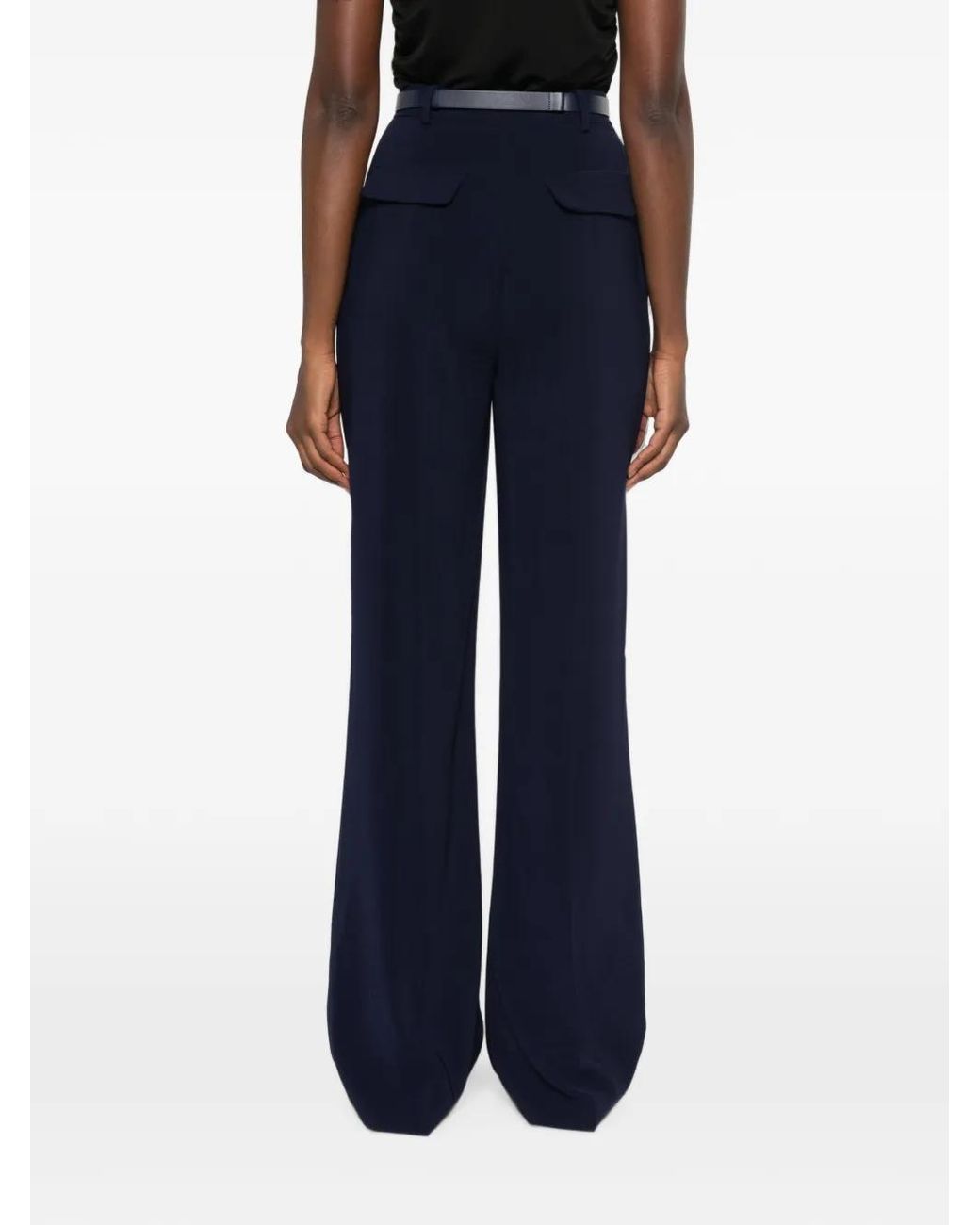 Elisabetta Franchi Blue Pantalon Ample À Taille Ceinturée